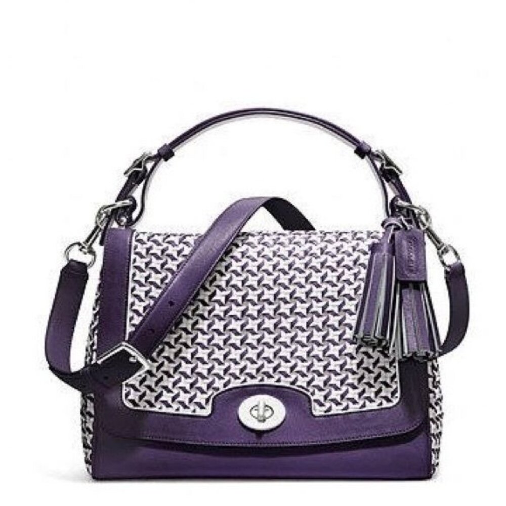 Coach Purple and White Patterned Crossbody Satchel